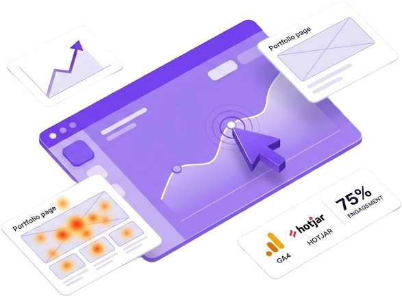 Portfolio analytics dashboard mockup with engagement metrics